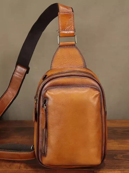 Vintage Women's Leather Crossbody Sling Bag Chest Bag For Women Cowhide