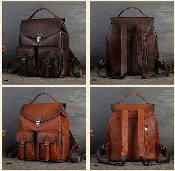 Vintage Women's Small Leather Backpack Purse Ladies Small Leather Rucksack Cool