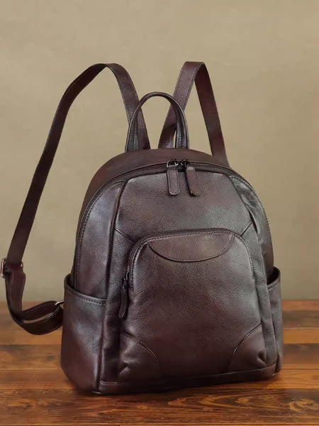 Vintage Women's Small Leather Backpack Purse Rucksack Bag Casual