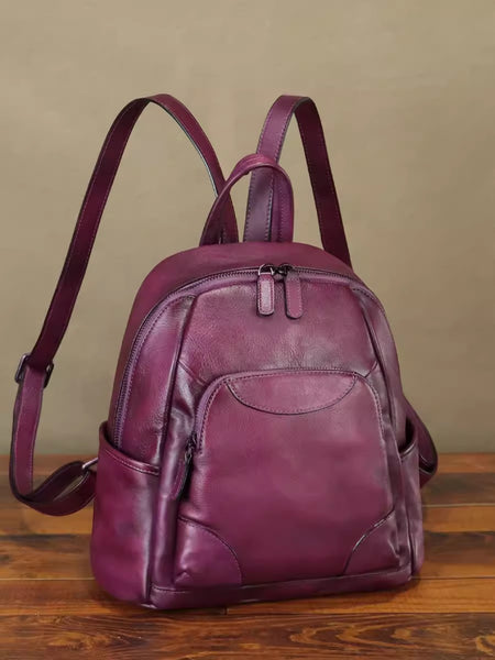 Vintage Women's Small Leather Backpack Purse Rucksack Bag