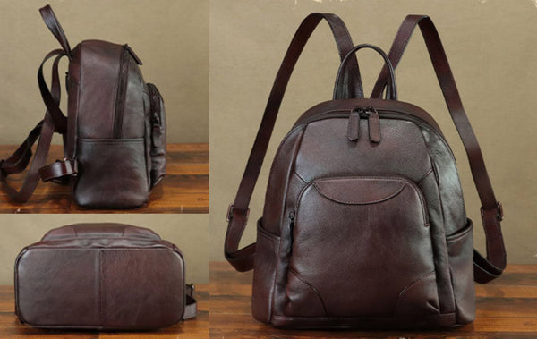 Vintage Women's Small Leather Backpack Purse Rucksack Bag Elegant