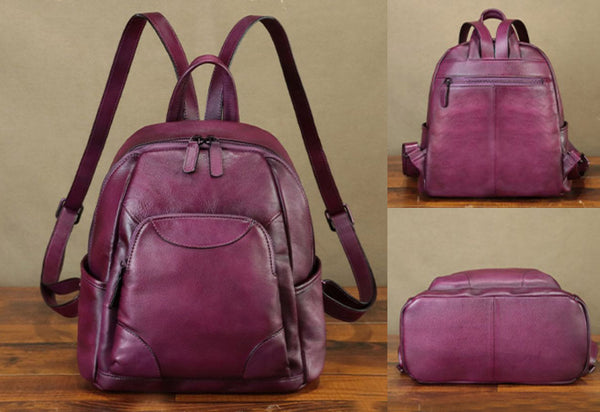 Vintage Women's Small Leather Backpack Purse Rucksack Bag Quality