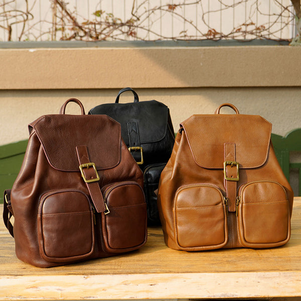 Vintage Womens Black Backpack Purse Ladies Small Leather Rucksack