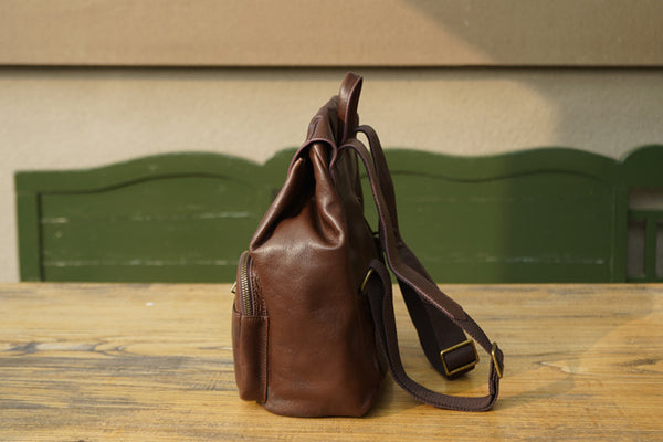 Vintage Womens Black Backpack Purse Ladies Small Leather Rucksack Cowhide