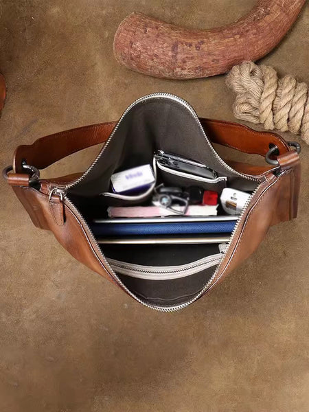 Vintage Womens Brown Leather Handbag Genuine Leather Tote Bags Capacity