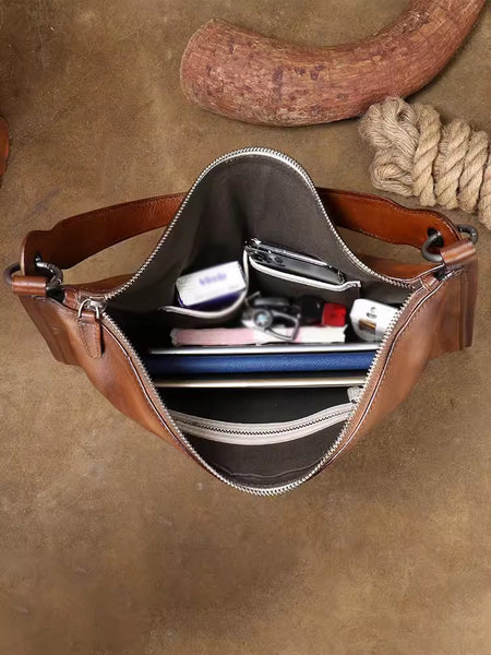 Vintage Womens Brown Leather Handbag Genuine Leather Tote Bags Capacity