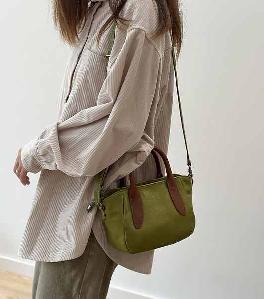 Vintage Genuine Leather Small Handbag Top Handle Crossbody Bag for Women Chic