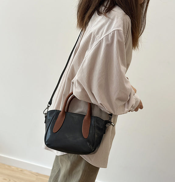 Women's Black Genuine Leather Handbag Crossbody Leather Purse for Everyday Wear