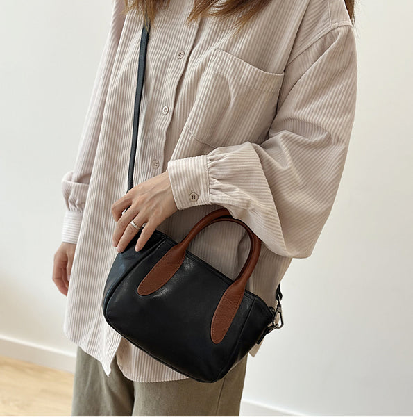 Vintage Genuine Leather Small Handbag Top Handle Crossbody Bag for Women Classy
