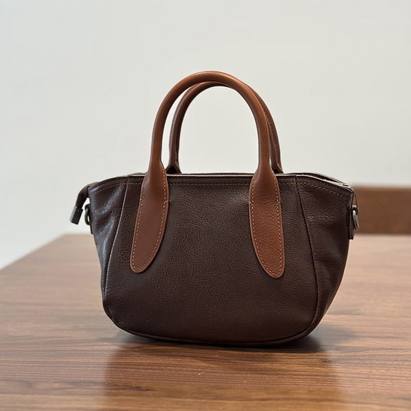Vintage Genuine Leather Small Handbag Top Handle Crossbody Bag for Women Cowhide