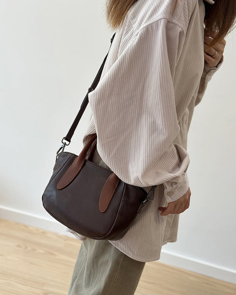 Vintage Genuine Leather Small Handbag Top Handle Crossbody Bag for Women Cute