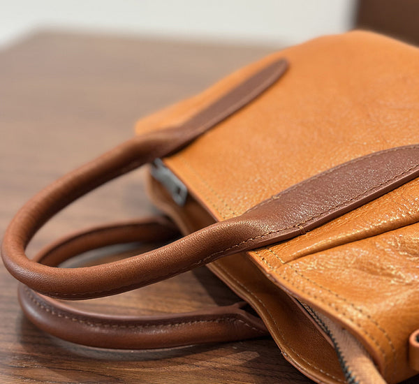 Vintage Genuine Leather Small Handbag Top Handle Crossbody Bag for Women Details