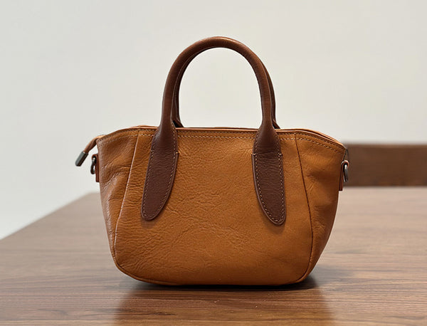 Vintage Genuine Leather Small Handbag Top Handle Crossbody Bag for Women Fashion