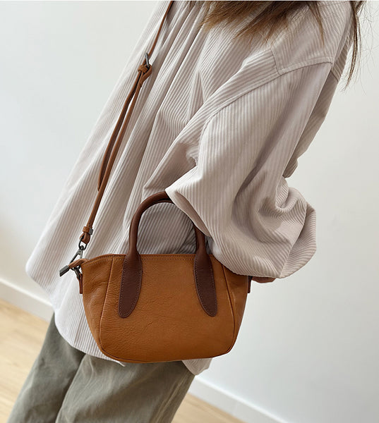 Vintage Genuine Leather Small Handbag Top Handle Crossbody Bag for Women Fashionable