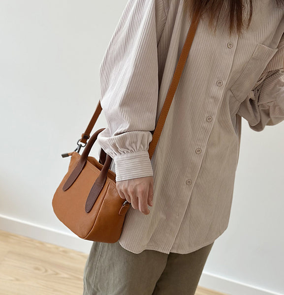 Vintage Genuine Leather Small Handbag Top Handle Crossbody Bag for Women Genuine Leather