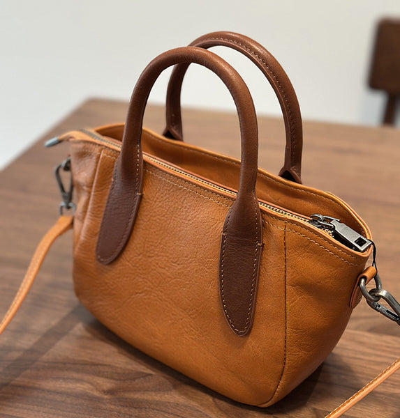 Vintage Genuine Leather Small Handbag Top Handle Crossbody Bag for Women