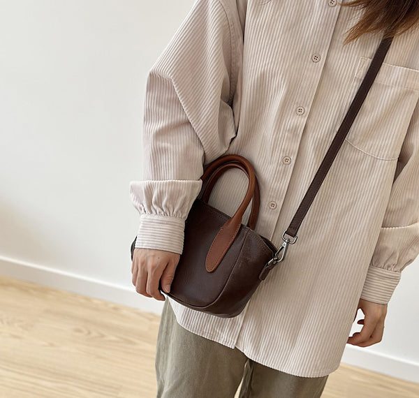 Small Vintage Genuine Leather Handbag for Women-Convertible Crossbody Bag