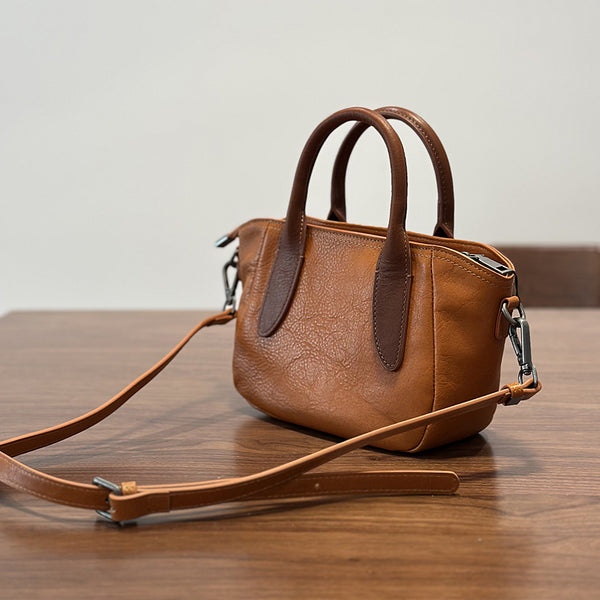Vintage Genuine Leather Small Handbag Top Handle Crossbody Bag for Women Small
