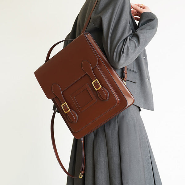 Vintage Womens Laptop Backpack Brown Leather Backpack Purse Affordable