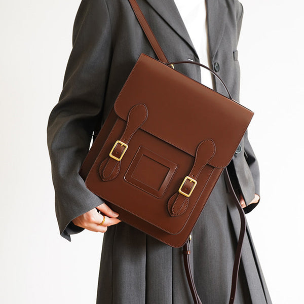 Vintage Womens Laptop Backpack Brown Leather Backpack Purse Badass