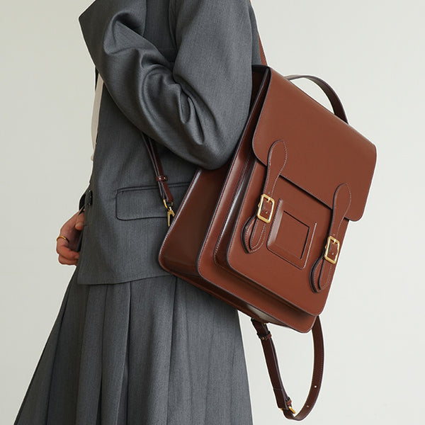 Vintage Womens Laptop Backpack Brown Leather Backpack Purse Beautiful