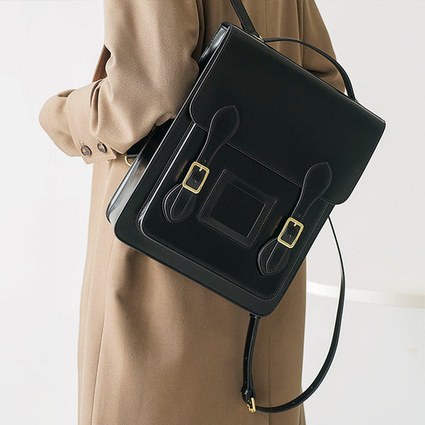 Chic Womens Handmade Leather Backpack Black Leather Rucksack