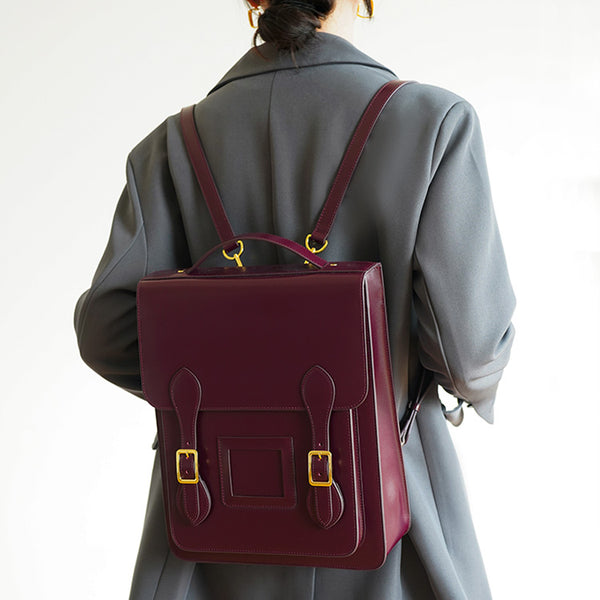 Vintage Womens Laptop Backpack Brown Leather Backpack Purse Chic