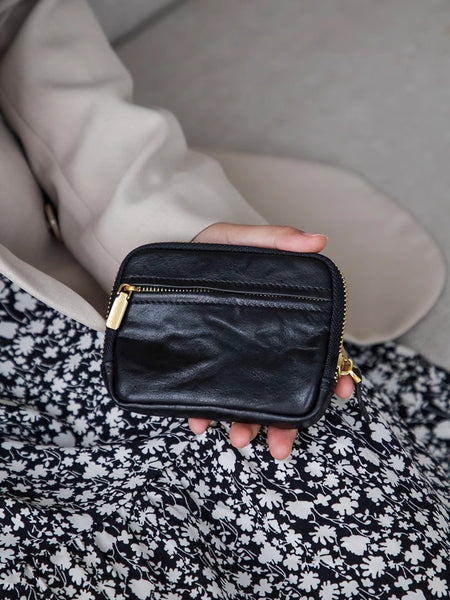 Vintage Womens Leather Coin Purse With Zipper Women Leather Wallet Chic