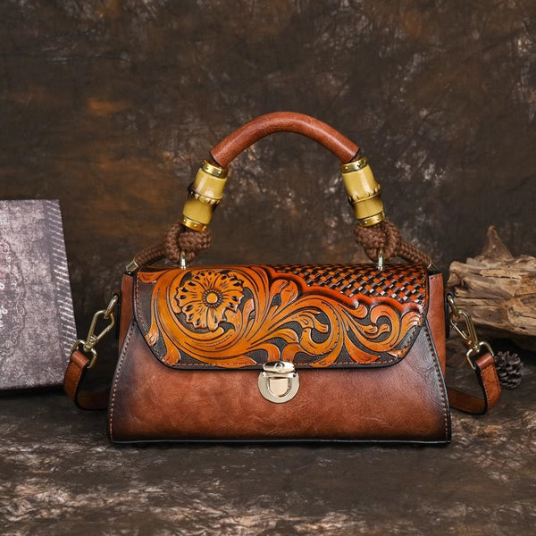 Vintage Womens Leather Over The Shoulder Bag Women Leather Handbag Brown