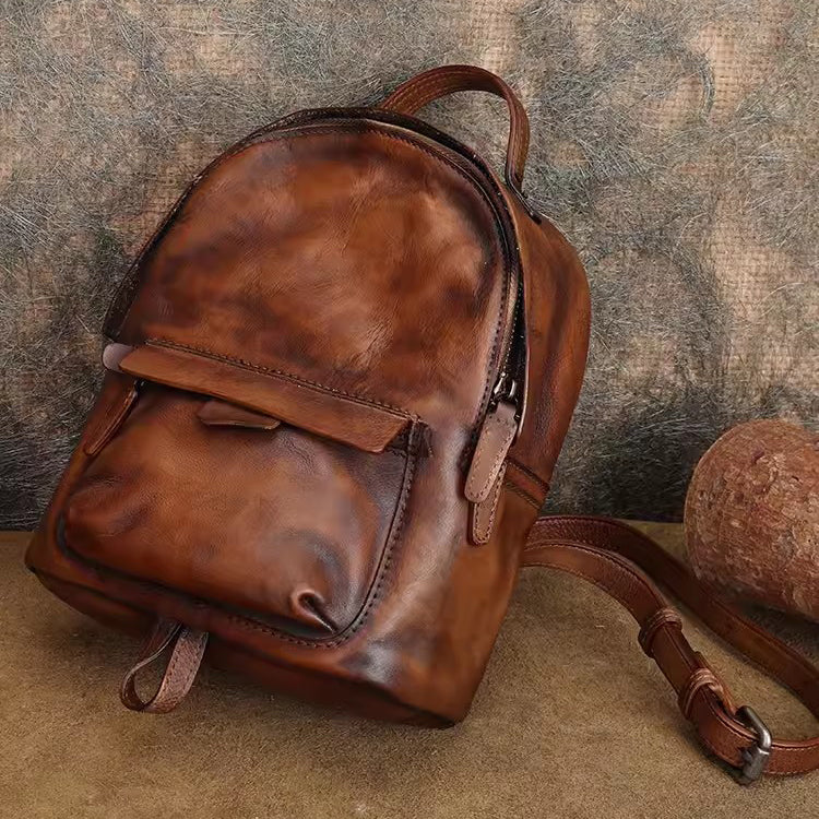Vintage Womens Small Leather Backpack Womens Rucksack Bag Affordable