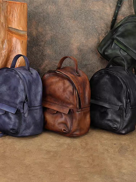 Vintage Womens Small Leather Backpack Womens Rucksack Bag