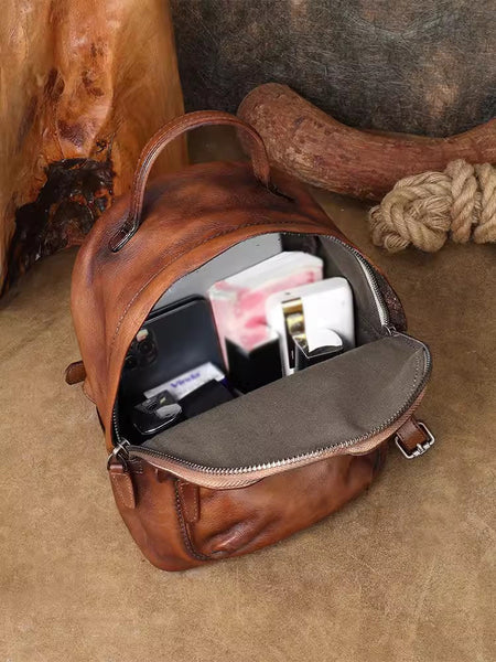 Vintage Womens Small Leather Backpack Womens Rucksack Bag Capacity