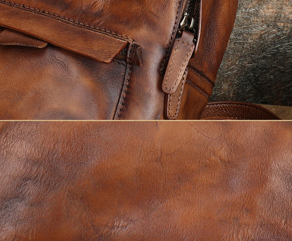 Vintage Womens Small Leather Backpack Womens Rucksack Bag Cowhide