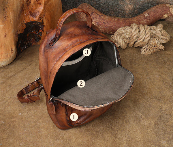 Vintage Womens Small Leather Backpack Womens Rucksack Bag Inside