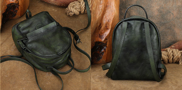 Vintage Womens Small Leather Backpack Womens Rucksack Bag Vintage