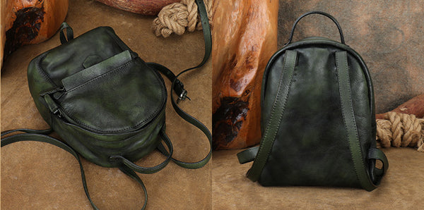 Vintage Womens Small Leather Backpack Womens Rucksack Bag Vintage
