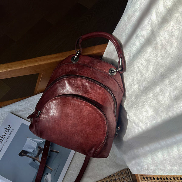Vintage Womens Soft Leather Backpack Handbags Mini Leather Rucksack Affordable
