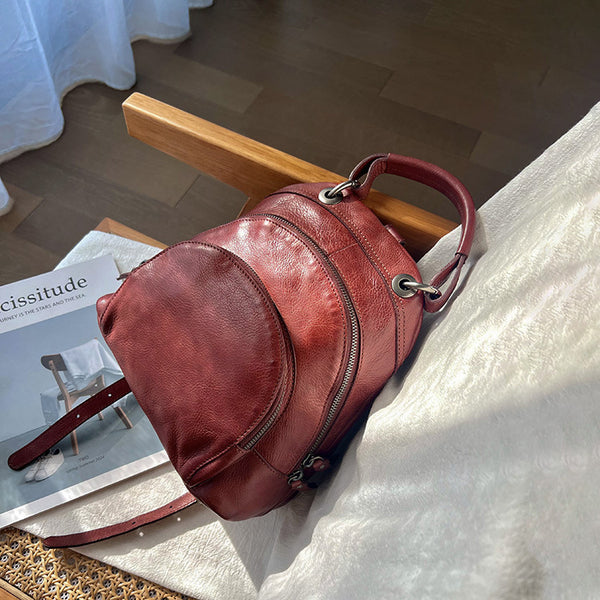 Womens Vintage Leather Mini Backpack Full Grain Soft Cowhide Purse