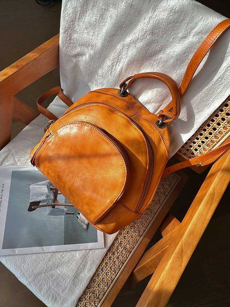 Vintage Womens Soft Leather Backpack Handbags Mini Leather Rucksack Chic