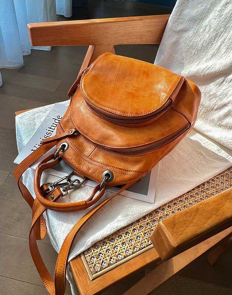 Vintage Womens Soft Leather Backpack Handbags Mini Leather Rucksack