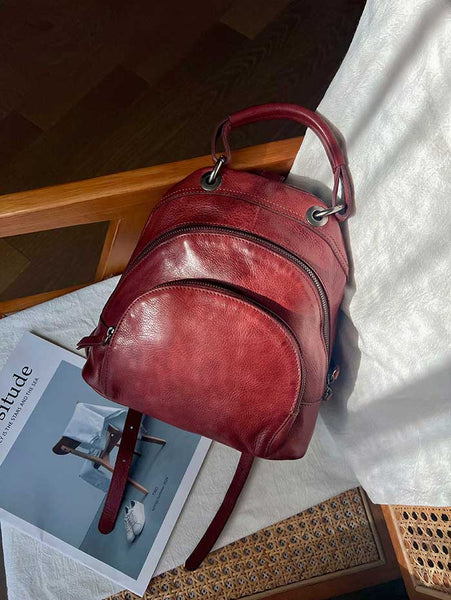 Vintage Womens Soft Leather Backpack Handbags Mini Leather Rucksack Cool