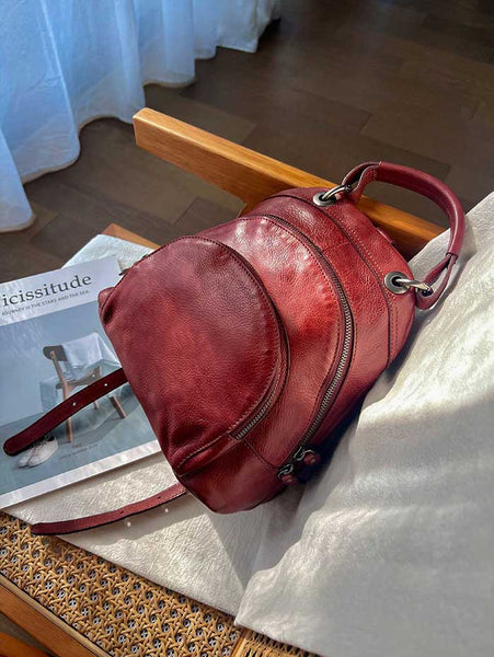 Vintage Womens Soft Leather Backpack Handbags Mini Leather Rucksack Cowhide