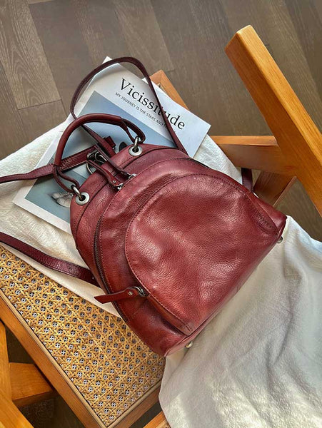 Vintage Womens Soft Leather Backpack Handbags Mini Leather Rucksack Cute