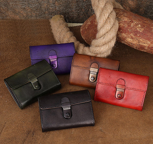 Womens Cool Black Leather Card Wallet Small Black Wallet For Women
