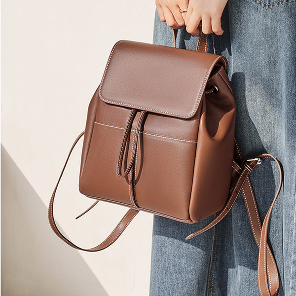Women Brown Leather Rucksack Bag Small Leather Backpack Purse Chic