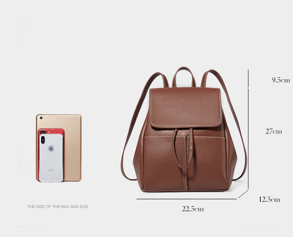 Women Brown Leather Rucksack Bag Small Leather Backpack Purse Elegant