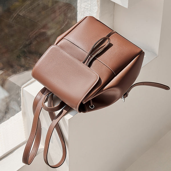Women Brown Leather Rucksack Bag Small Leather Backpack Purse Fashion
