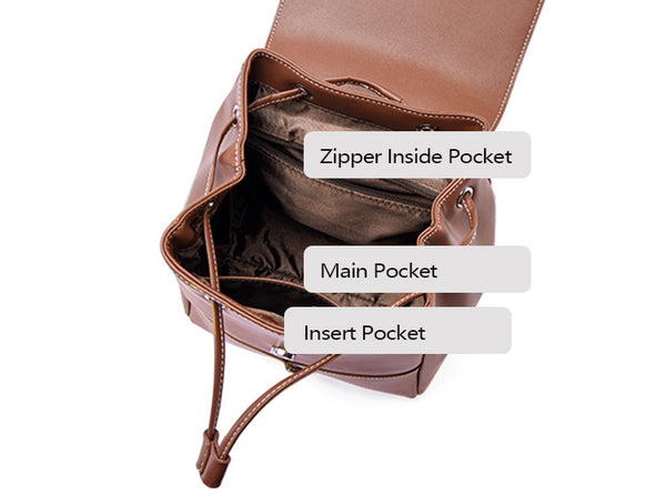 Women Brown Leather Rucksack Bag Small Leather Backpack Purse Inside