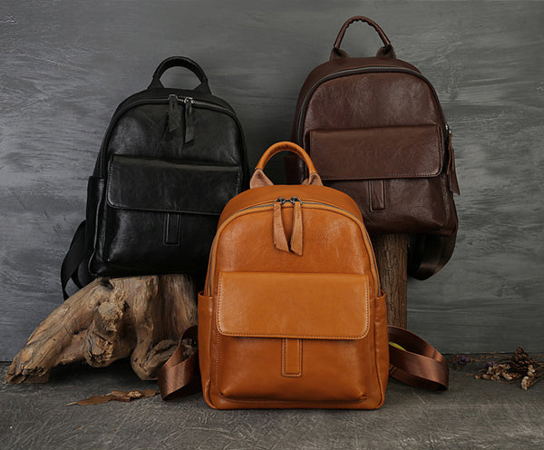 Women's Genuine Leather Backpack Purse Small Ladies Leather Rucksack Cowhide