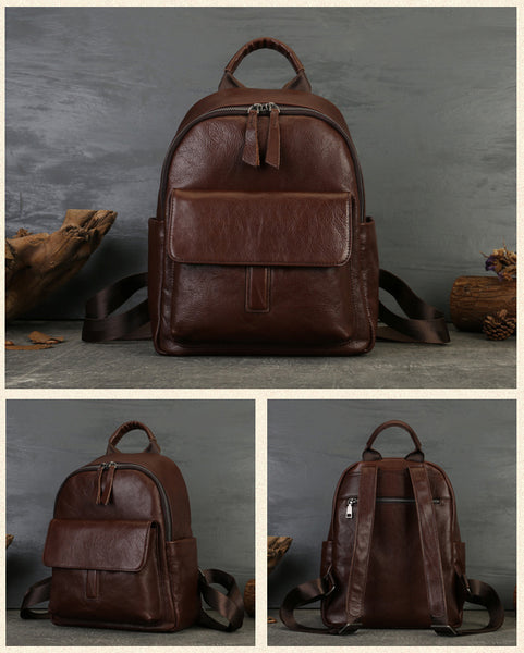 Women's Genuine Leather Backpack Purse Small Ladies Leather Rucksack Elegant